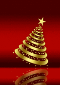 Sapin dor&eacute; scintillant sur fond rouge No&euml;l